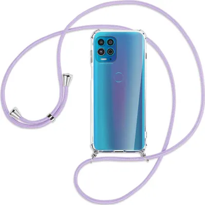 Produktbild von Handykette Backcover-Schutzhülle mit Band (Metall silberfarben) für Motorola Moto G100 - violett