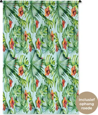 Produktbild von MuchoWow® Wandteppich Wandbehang Blumen - Hibiskus - Orange - Blätter 120x180 cm Tapisserie Dekoration Wandtuch - Schlafzimmer - Dekorationen für das Haus