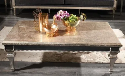 Produktbild von Casa Padrino Luxus Barock Couchtisch Antik Silber 140 x 90 x H. 45 cm - Edler Massivholz Wohnzimmertisch mit Spiegelglas - Luxus Qualität