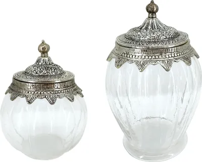 Produktbild von Glas mit Metall-Deckel silber schwarz 2er Set - 17 und 24cm Vorratsglas Aufbewahrungsglas Dekoglas Keks-Dose