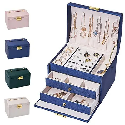 Produktbild von Schmuckbox - Aufbewahrungsbox - Schmuckbox - Verschließbar mit Schloss - 17 x 14 x 13 cm - Navy blue