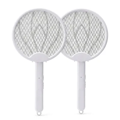 Produktbild von 2er Set 3in1 Elektrische Fliegenklatsche mit UV Licht Weiß Mückenlampe Batteriebetrieben Elektro Klatsche