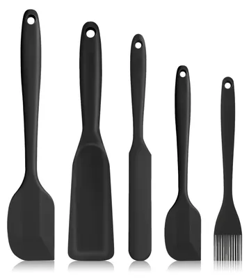 Produktbild von 5-teiliges Silikonspatel-Set, hitzebeständige, antihaftbeschichtete Teigschaber, BPA-freie Back- und Kochutensilien zum Kochen, Backen und Mischen (schwarz)