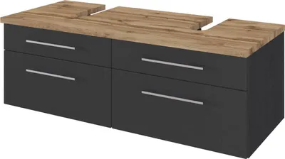Produktbild von Doppel Waschtischunterschrank 120 cm, mit  Siphonausschnitten TAREE-03 in matt grau