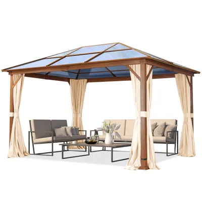 Produktbild von Gartenpavillon 3x4 m Holzoptik, ca 8 mm Polycarbonat-Dach, 4 Seitenteile in champagner