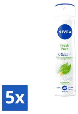 Immagine prodotto di 5 spray deodoranti NIVEA Fresh Pure, senza alluminio, 150 ml, confezione , 5 pezzi