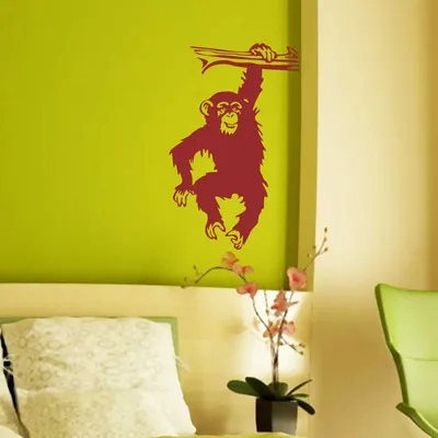Produktbild von Wandtattoo - Wandaufkleber - Wandtattoo "Schimpanse" - 80cm x 49cm dunkelrot - Dekoration Küche Wohnzimmer Wand