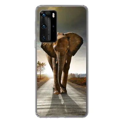 Produktbild von MuchoWow® Handyhülle Schutzhülle Hülle für Huawei P40 Pro Elefant - Straße - Tiere - Sonnenuntergang - Landschaft Silikon Softcase Handy Hülle - Schutz