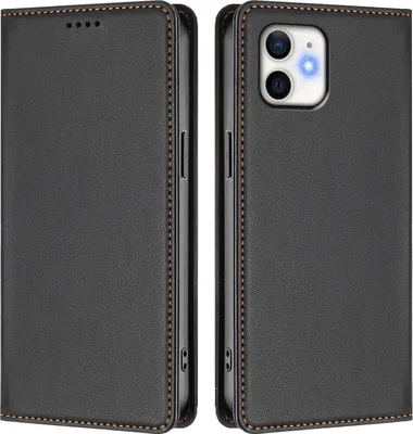 Image de Etui en cuir pour iPhone 11, étui magnétique en cuirPolyuréthaneavec support Noir