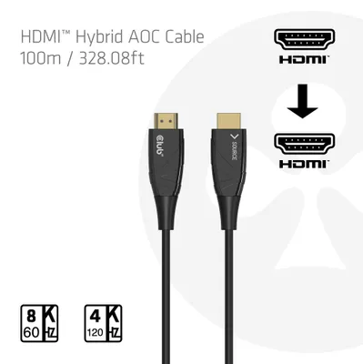 Zdjęcie produktu dla CLUB3D CAC-1394, 100 m, HDMI Typu A (Standard), HDMI Typu A (Standard), 48 Gbit/s, Czarny