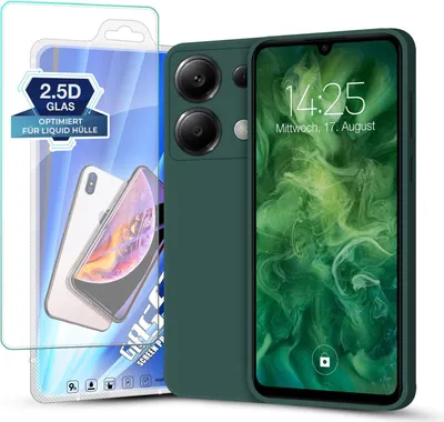 Produktbild von Hülle für Xiaomi Redmi Note 13 5G mit 9H Displayglas Displayschutz Plus Case Cover Bumper Silikon Softgrip Schutzhülle Farbe: Grün