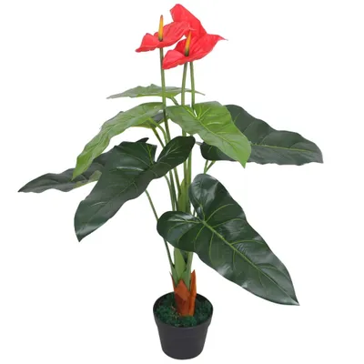 Produktbild von Künstliche Flamingoblume mit Topf 90 cm Rot und Gelb