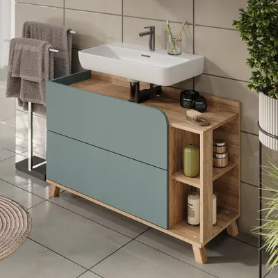 Zdjęcie produktu dla Szafka pod umywalkę Vicco Karen Sonoma/niebieski 100 x 65 cm z 2 szufladami, Model 54675