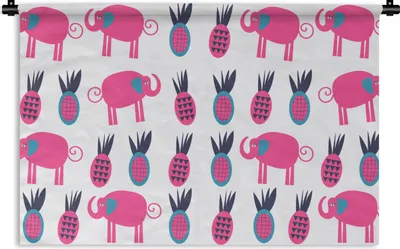 Produktbild von MuchoWow® Wandteppich Wandbehang Ananas - Elefant - Design 90x60 cm Tapisserie Dekoration Wandtuch - Wandskulpturen - Bildteppich
