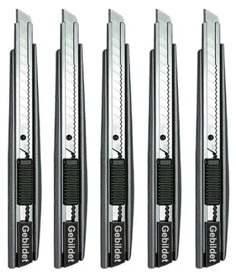 Obrázek produktu pro 5 kusů profesionálních nerezových řezacích nožů, 9 mm, s vyměnitelnými čepelemi