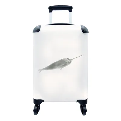 Produktbild von MuchoWow® Koffer Handgepäck Trolley Rollkoffer Kleine Reisekoffer mit 4 Rollen - Narwal - Meerestiere - Aquarell - Cabin Size < 55x40x23 cm & 55x40x20 cm - Fotokoffer - Kabinenkoffer - Boardgepäck - Reise-Box - Reisekoffer - Reisegepäck - Koffer mit Bild - Trolley für Kinder