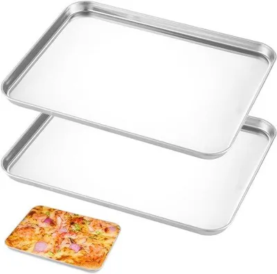 Image de Deux plaques de cuisson en acier inoxydable pour le four et le service - Résistantes à la chaleur