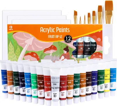 Zdjęcie produktu dla Farby akrylowe ESENG® Premium Fruit AP-12, zestaw 12 tubek x 12 ml, 12 kolorów + 3 pudełka z farbami + 7 pędzli