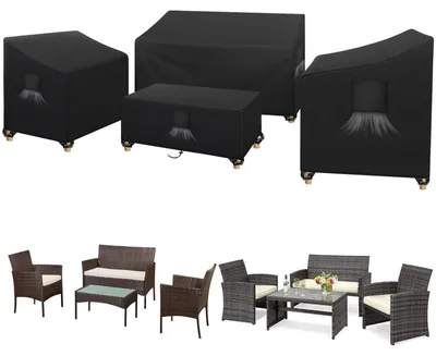 Productafbeelding van Set van 4 buitenmeubelhoesjes 210D, resistente terrasovertrekken, set voor tuin/veranda, impermeaabel bankhoesje (zwart)