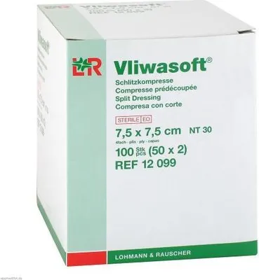 Zdjęcie produktu dla Vliwasoft kompresy szczelinowe 7,5x7,5 cm sterylne 4l. 50X2 szt