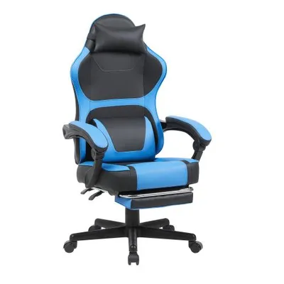 Produktbild von Gaming Stuhl ergonomisch mit Fußstütze, Gaming Chair mit Lendenkissen, Kopfstütze und PolyurethanBezug