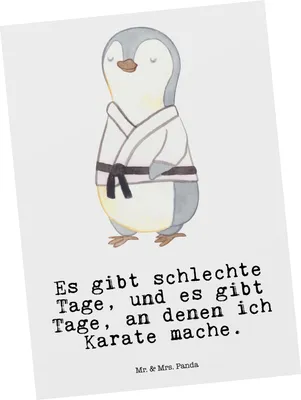 Produktbild von Mr. & Mrs. Panda Postkarte Pinguin Karate - Weiß - Geschenk, Fotokarte, Postkarten, Ansichtskarte, Ansichtskarten, Selbstverteidigung, Kampfkunst, Verein, Grußkarte