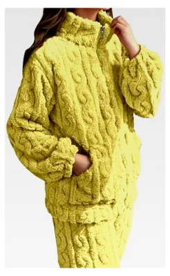 Produktbild von Fleece Schlafanzug Damen Langärmelig 2-teiliges Pyjama Set Flanell Warm Hausanzug