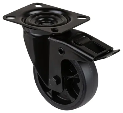 Produktbild von BS Rollen BS Transportrolle L820, Lenkolle mit Totalfeststeller, Rad-Ø 100 mm Tragfähigkeit 110 kg, mit Feststeller Gummi, 104x80mm schwarz