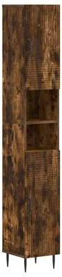 Image de Armoire de salle de bain avec étagère ouverte, modèle HAARLEM, en chêne fumé