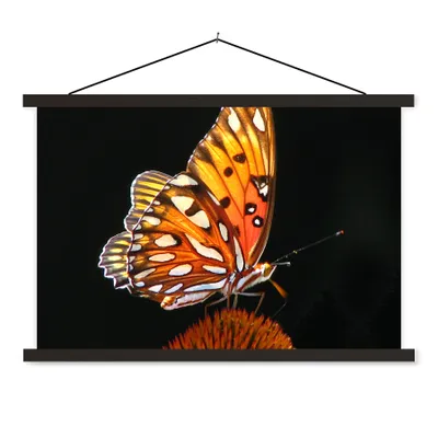 Produktbild von MuchoWow® Textilposter Schmetterling - Blumen - Insekt - Porträt - Schwarz - Orange 90x60 cm mit schwarzem Rahmen - Aufhängungssatz