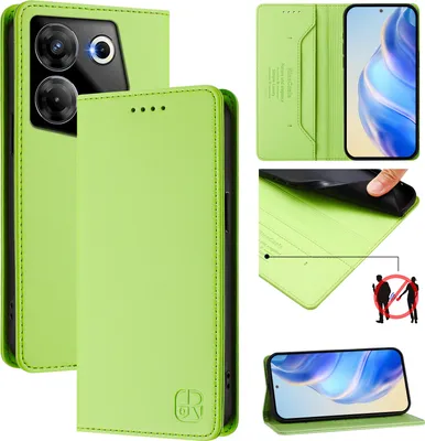 Produktbild von Lederhülle für Tecno Camon 20 Pro 5G Hülle Flip Brieftasche Kartenfächern Ständer Schutzhülle Grün