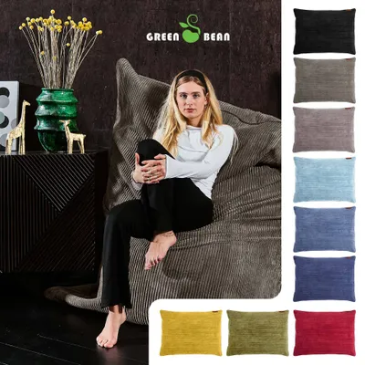 Produktbild von Green Bean® XXL Riesensitzsack "Square" aus Cordstoff 370 Liter mit EPS Perlen Füllung - kuschelig, weich, robust & waschbar - Granitgrau