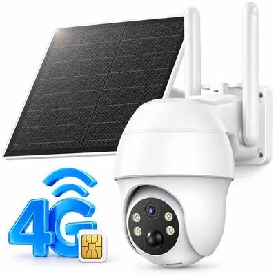 Produktbild von 4G LTE überwachungskamera Aussen mit SIM Karte 2K 3MP Solar PTZ 360° 90° IP Kamera ohne WLAN PIR Farbnachtsicht 2 Wege Audio IP65 Weißlichtalarm