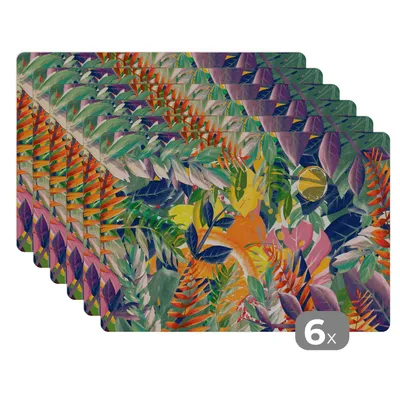 Obrázok produktu pre MuchoWow® Podložky Sada 6 podložiek Umývateľné podložky 30x45x0.3cm Kvety - Džungľa - Tropické Podložka pod stôl Nekĺzavá a odolná voči teplu