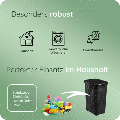 Produktbild von Novaliv 2er-Set Rattan Wäschekorb mit Deckel 60L Schwarz, Wäschebox Set Wäscheeimer Wäschebehälter modern für Bad Wäsche Schmutzwäsche, Wäschekörbe Schmutzwäschebehälter Sammler Korb