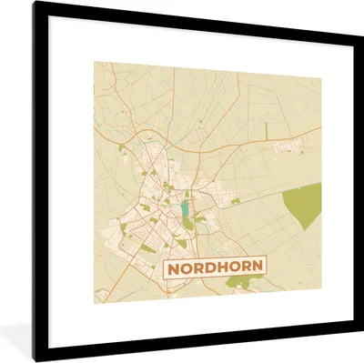 Produktbild von MuchoWow® Gerahmtes Poster Nordhorn - Karte - Stadtplan - Vintage - Karte 40x40 cm - Poster mit Schwarzem Bilderrahmen Wandposter Rahmen Foto Bilder - Poster - Plakat im Rahmen