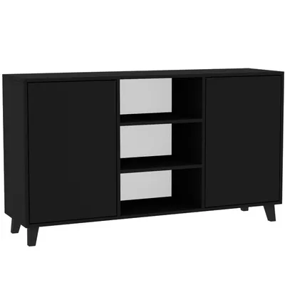 Produktbild von BEAUTYSOFA | Kommode HOME 2D2P – Sideboard mit 2 Türen und 2 offenen Regalen, Standschrank in Schwarz, Push-to-Open