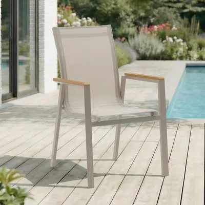 Produktbild von Gartenstuhl WINDY 6er Set, Kaschmir/Natur - Robuste Terrassenmöbel, strapazierfähig und stapelbar, Outdoor geeignet. Luftdurchlässiges Netzmaterial, wetterfest, ideal für Balkon und Garten.
