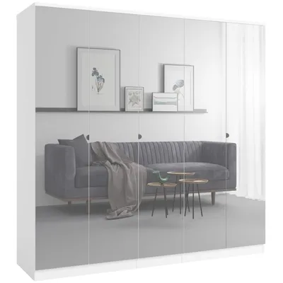 Kleiderschrank zum Schlafzimmer für Kleidung mit Spiegel, Höhe: 200cm, Breite: 200 cm, Weiß
