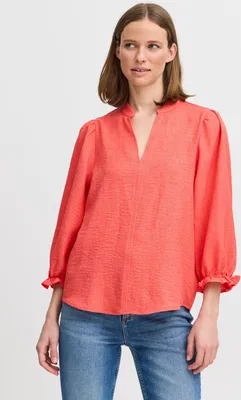 Produktbild von b.young BYGAIYA Damen Bluse Blusenshirt Shirt mit 3/4-Arm Rüsschen V-Ausschnitt Loose fit