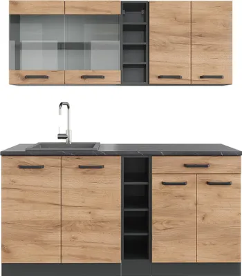Produktbild von Vicco Singleküche R-Line, 160 cm ohne Arbeitsplatte, Goldkraft Eiche/Anthrazit