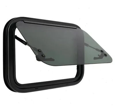 Image de Fenêtre extérieure pour camping-car/caravane - Fenêtre à projection - 50 x 35 cm - Verre trempé - Store occultant et moustiquaire - Ouverture à 85° - Pour une épaisseur de paroi de 30 à 40 mm - Noir