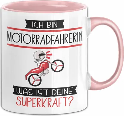 Produktbild von Motorradfahrerin Geschenk Tasse Ich Bin Motorradfahrerin Was Ist Deine Superkraft Geschenkidee Lustig Geburtstag Weihnachten (Rosa)