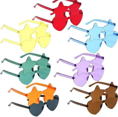 Image de Lunettes de soleil hippies, transparentes, lot de 14, pour le carnaval et les anniversaires.