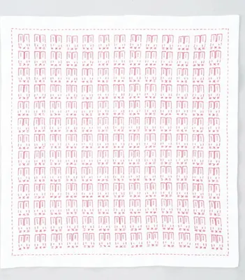 Zdjęcie produktu dla Zestaw do haftu Olympus Hitomezashi Sashiko "Hana Fukin Rabits", tkanina drukowana, 34x34cm, oryginał z Japonii