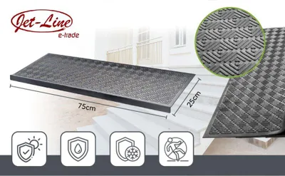 Produktbild von Treppenmatten Stufenmatte Antirutschmatten Außenbereiche Vollgummi robust unempfindlich belastbar Wetter und Wetterbeständig lange Haltbarkeit Leichte Reinigung  Modell: TRAPA 25x75cm in schwarz Jet-Line