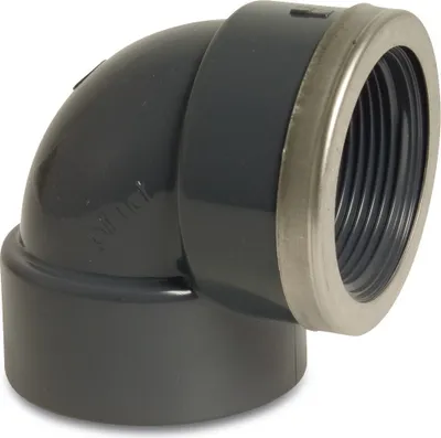 Produktbild von Mega Winkel 90° PVC-U 63 mm x 2 Zoll Klebemuffe x Innengewinde verstärkt 16 bar, grau
