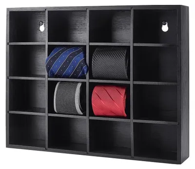 Imagen del producto de Organizador de corbatas con 16 compartimentos – Soporte de bambú para montaje en pared