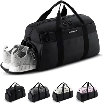 Produktbild von Fitgriff® Sporttasche & Reisetasche V2 für Damen und Herren - mit Schuhfach & Nassfach - Tasche für Sport, Fitness, Reisen - Trainingstasche, Gym Bag, (Full Black, Medium)