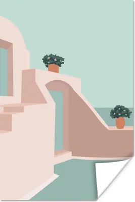 Produktbild von MuchoWow® Poster Haus - Sommer - Pastell 80x120 cm - Papierdruck